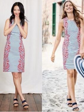 Boden Blue & Red Striped Floral Sleeveless Dress size 6 feminine & colorful